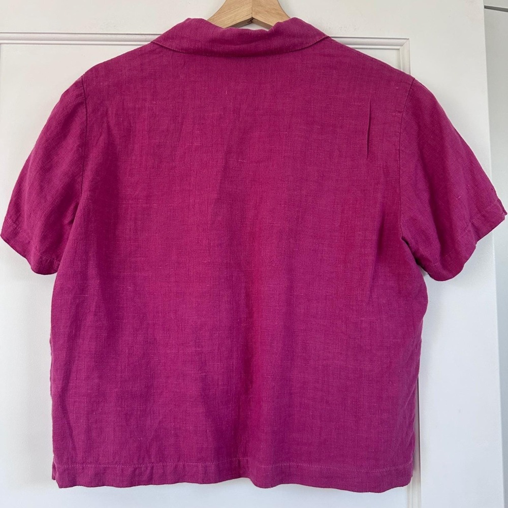 Vintage 90s Cut Loose Magenta Pink Linen Short Sleeve Button Down Shirt Medium - Picture 3 of 8